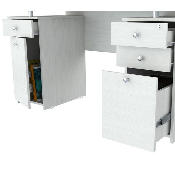 Computer Desk 50.79 in. W Washed Oak Rectangular 4 -Drawer with File Storage
